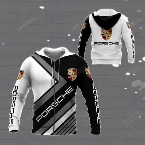 Porsche Hoodies POSC Black & White T-shirts V15 - Image 2