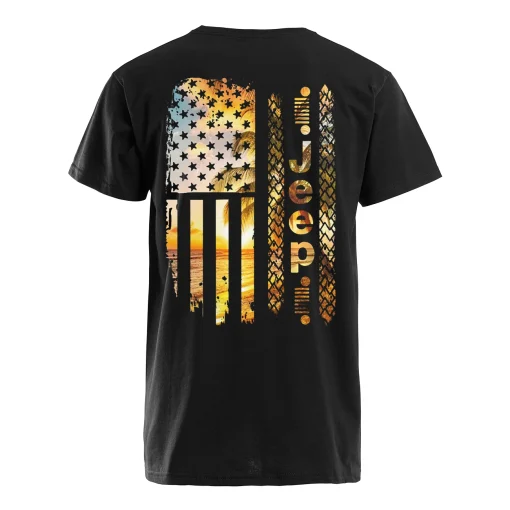 Jeep T-shirts Unisex US Flag Beach Black - Image 3