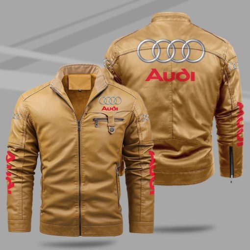 Audi Jacket Audi Fleece Leather Jacket V45 - Image 3