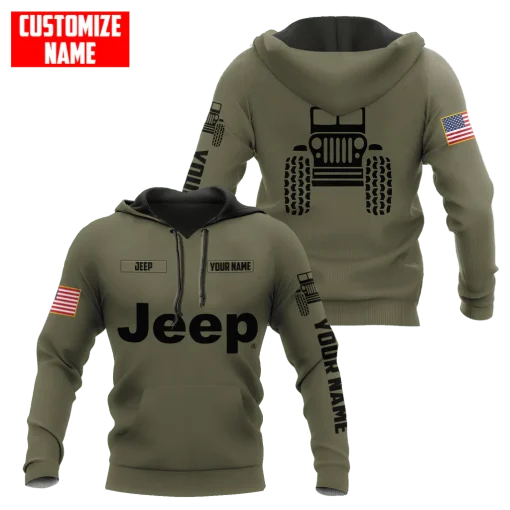 Jeep Custom Name Unisex Olive Hoodies All Over Print 3D - Image 4