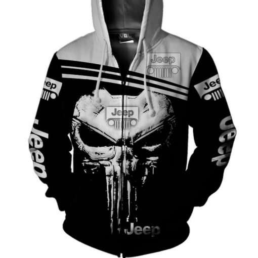 Jeep Black White Skull Unisex Hoodies 3D - Image 6