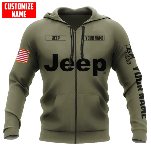 Jeep Custom Name Unisex Olive Hoodies All Over Print 3D - Image 5