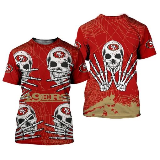 San Francisco 49ers T-Shirt Skull For Halloween V16 - Image 2
