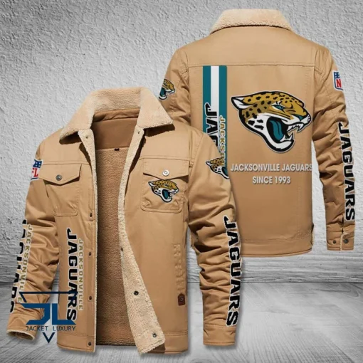 Jacksonville Jaguars Fleece Leather Jacket V3116 - Image 3
