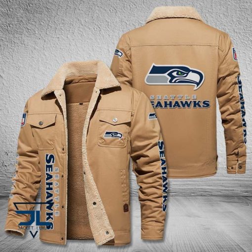 Seattle Seahawks Fleece Leather Jacket V3116 - Image 4