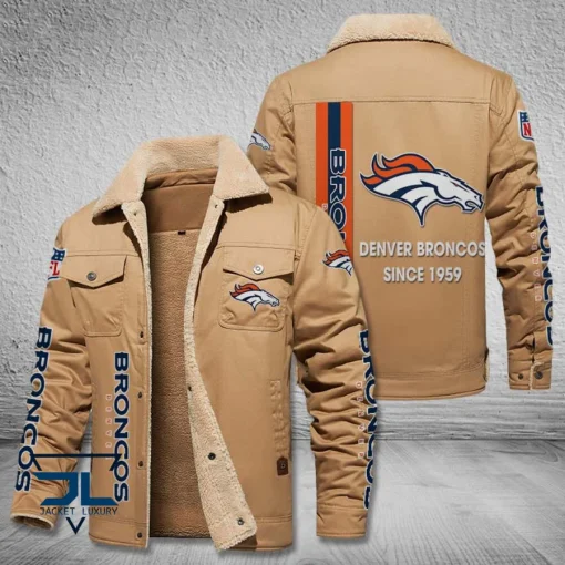 Denver Broncos Fleece Leather Jacket V3116 - Image 3
