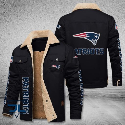 New England Patriots Fleece Leather Jacket V3116 - Image 3