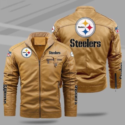 Pittsburgh Steelers Fleece Leather Jacket V55 - Image 3