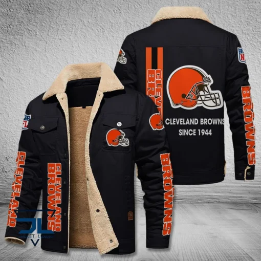 Cleveland Browns Fleece Leather Jacket V3116 - Image 3