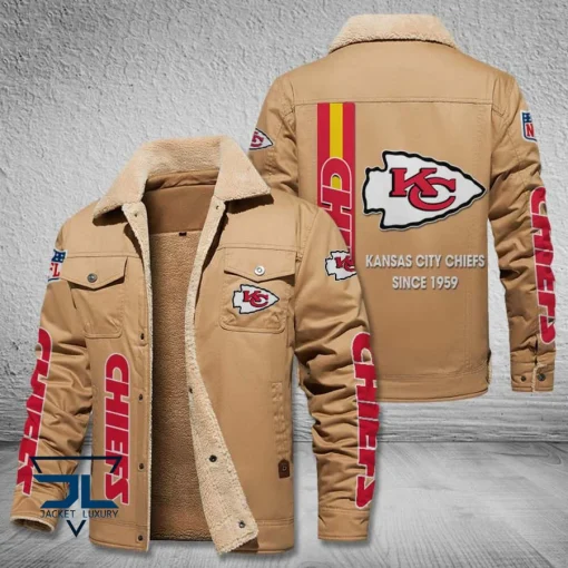 Kansas City Chiefs Fleece Leather Jacket V3116 - Image 3
