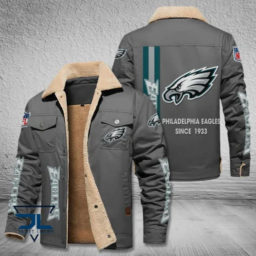 Philadelphia Eagles Fleece Leather Jacket V3116 - Image 3