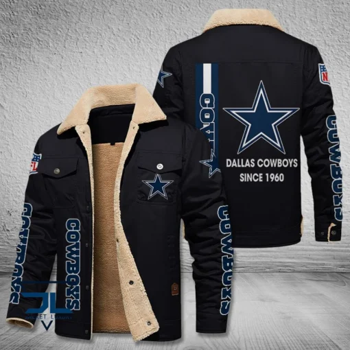 Dallas Cowboys Fleece Leather Jacket V3116 - Image 3