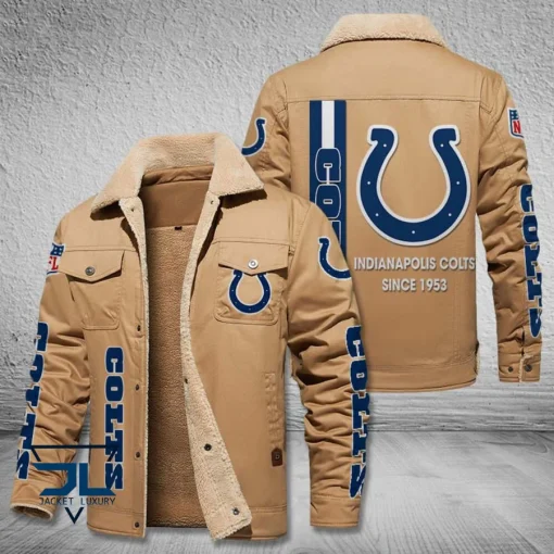 Indianapolis Colts Fleece Leather Jacket V3116 - Image 3