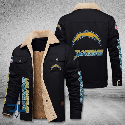 Los Angeles Chargers Fleece Leather Jacket V3116 - Image 3