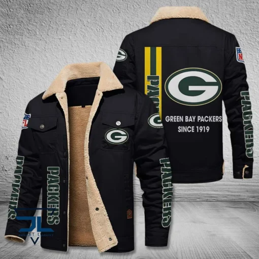 Green Bay Packers Fleece Leather Jacket V3116 - Image 3