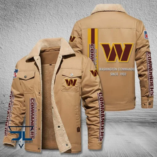 Washington Commanders Fleece Leather Jacket V3116 - Image 3
