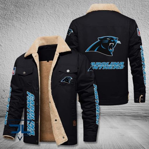 Carolina Panthers Fleece Leather Jacket V3116 - Image 3