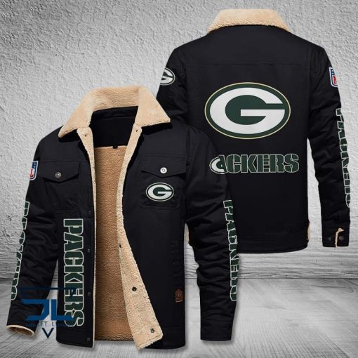Green Bay Packers Fleece Leather Jacket V3116 - Image 3