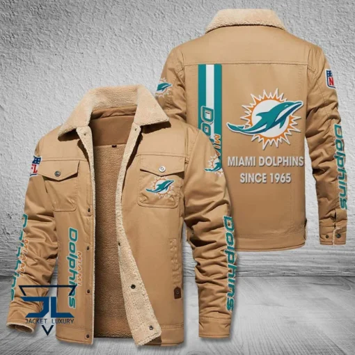 Miami Dolphins Fleece Leather Jacket V3116 - Image 3