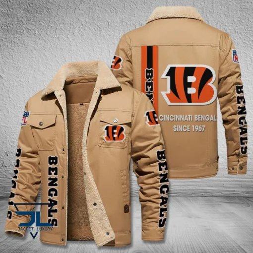 Cincinnati Bengals Fleece Leather Jacket V3116 - Image 3