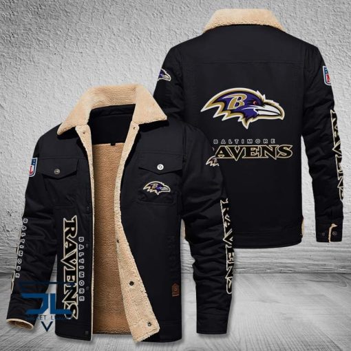 Baltimore Ravens Fleece Leather Jacket V3116 - Image 3