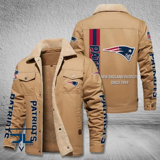 New England Patriots Fleece Leather Jacket V3116 - Image 3