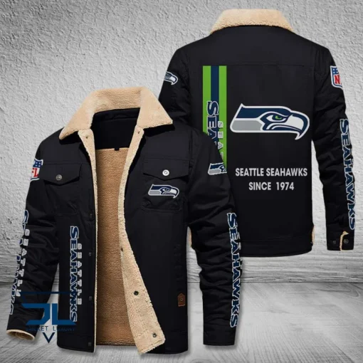 Seattle Seahawks Fleece Leather Jacket V3116 - Image 3