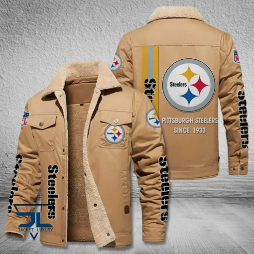 Pittsburgh Steelers Fleece Leather Jacket V3116 - Image 3