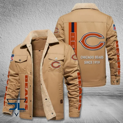 Chicago Bears Fleece Leather Jacket V3116 - Image 3