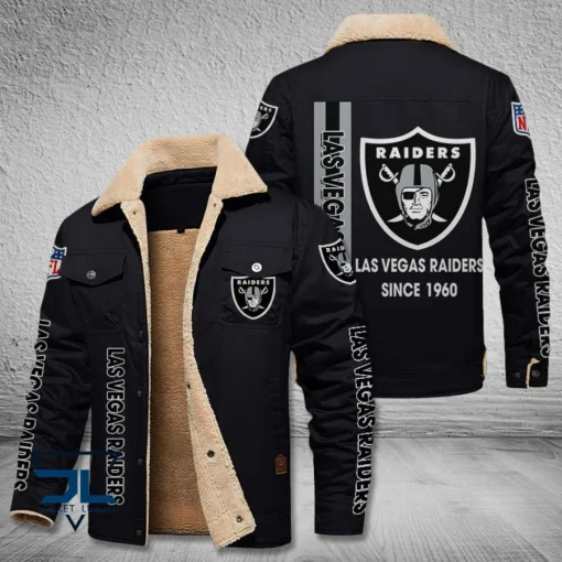 Las Vegas Raiders Fleece Leather Jacket V3116 - Image 3