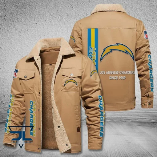 Los Angeles Chargers Fleece Leather Jacket V3116 - Image 3