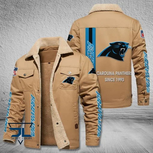 Carolina Panthers Fleece Leather Jacket V3116 - Image 3