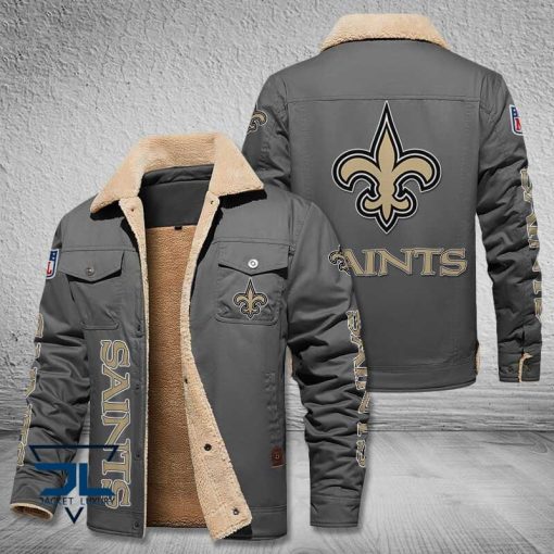 New Orleans Saints Fleece Leather Jacket V3116 - Image 3