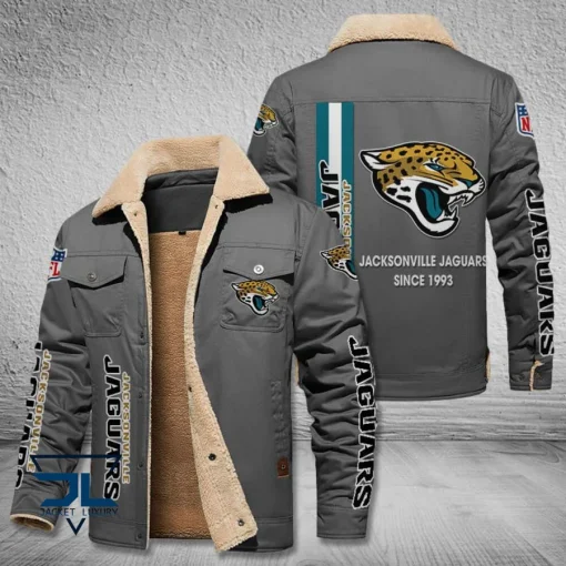 Jacksonville Jaguars Fleece Leather Jacket V3116 - Image 4