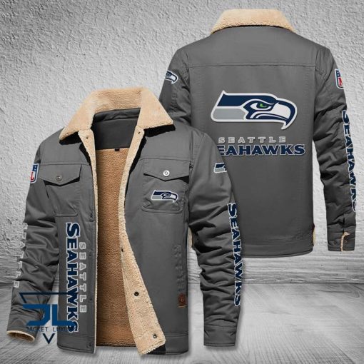 Seattle Seahawks Fleece Leather Jacket V3116 - Image 5