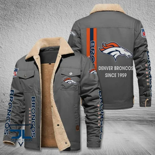 Denver Broncos Fleece Leather Jacket V3116 - Image 4