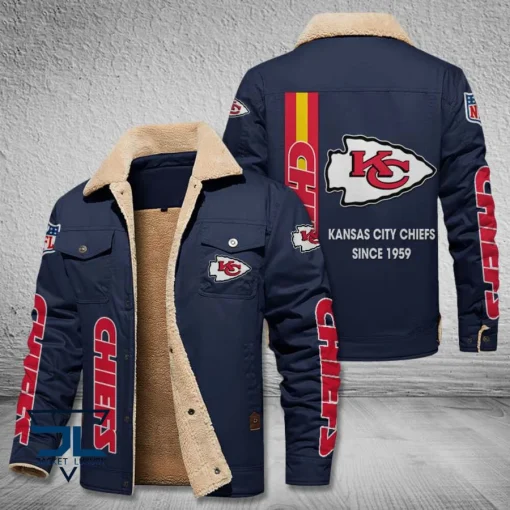 Kansas City Chiefs Fleece Leather Jacket V3116 - Image 4
