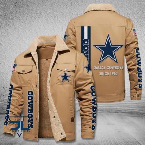 Dallas Cowboys Fleece Leather Jacket V3116 - Image 4