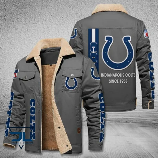 Indianapolis Colts Fleece Leather Jacket V3116 - Image 4
