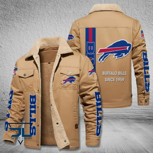 Buffalo Bills Fleece Leather Jacket V3116 - Image 4