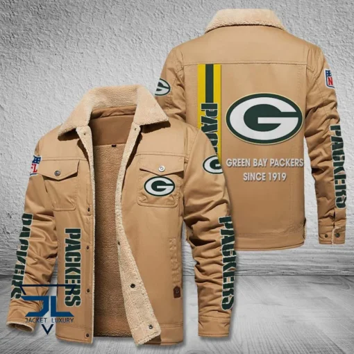 Green Bay Packers Fleece Leather Jacket V3116 - Image 4