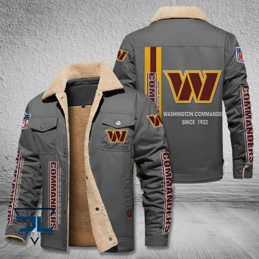 Washington Commanders Fleece Leather Jacket V3116 - Image 4