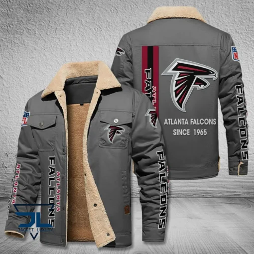 Atlanta Falcons Fleece Leather Jacket V3116 - Image 4