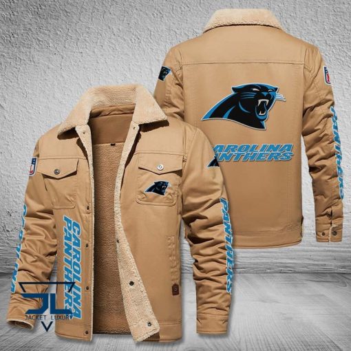 Carolina Panthers Fleece Leather Jacket V3116 - Image 4