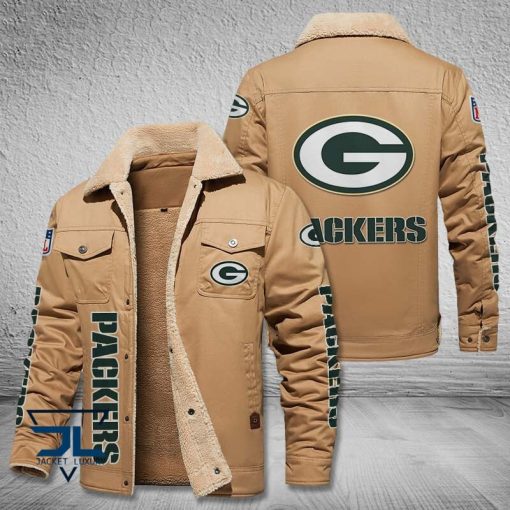 Green Bay Packers Fleece Leather Jacket V3116 - Image 4