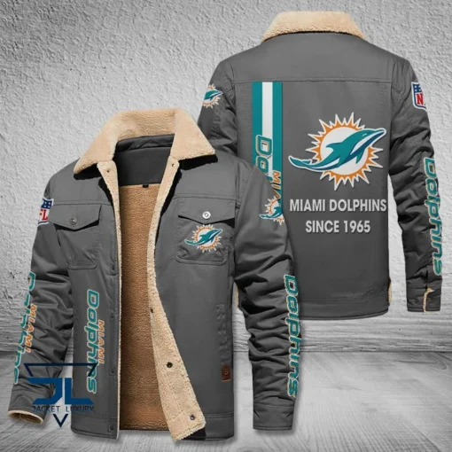 Miami Dolphins Fleece Leather Jacket V3116 - Image 4