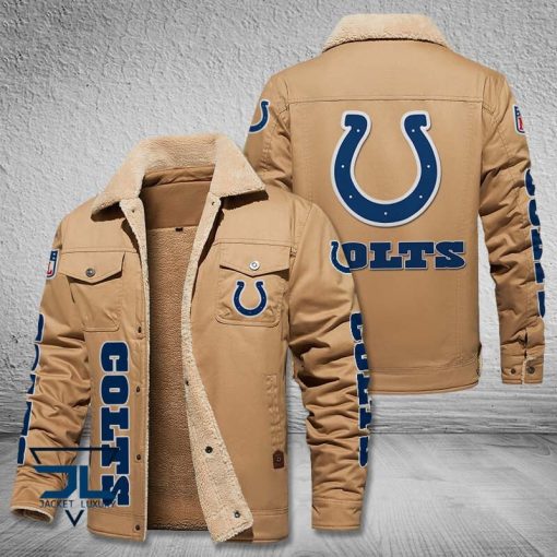 Indianapolis Colts Fleece Leather Jacket V3116 - Image 4