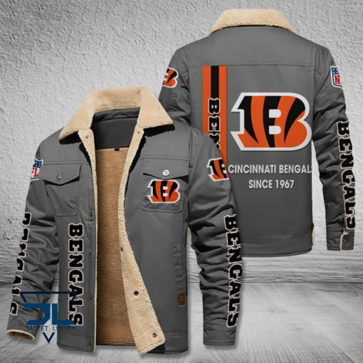Cincinnati Bengals Fleece Leather Jacket V3116 - Image 4