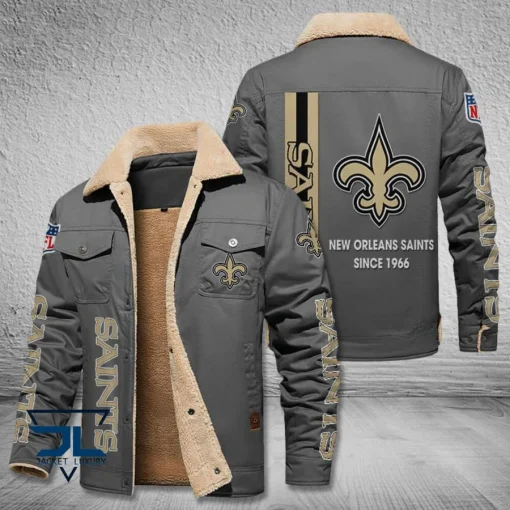 New Orleans Saints Fleece Leather Jacket V3116 - Image 4