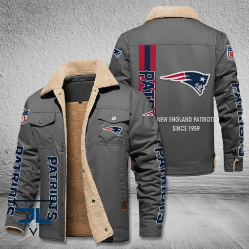 New England Patriots Fleece Leather Jacket V3116 - Image 4